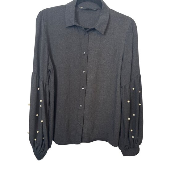 2/$30 Zara Basic Collection M Charcoal Pearl Embellish Sleeves - Picture 1 of 12